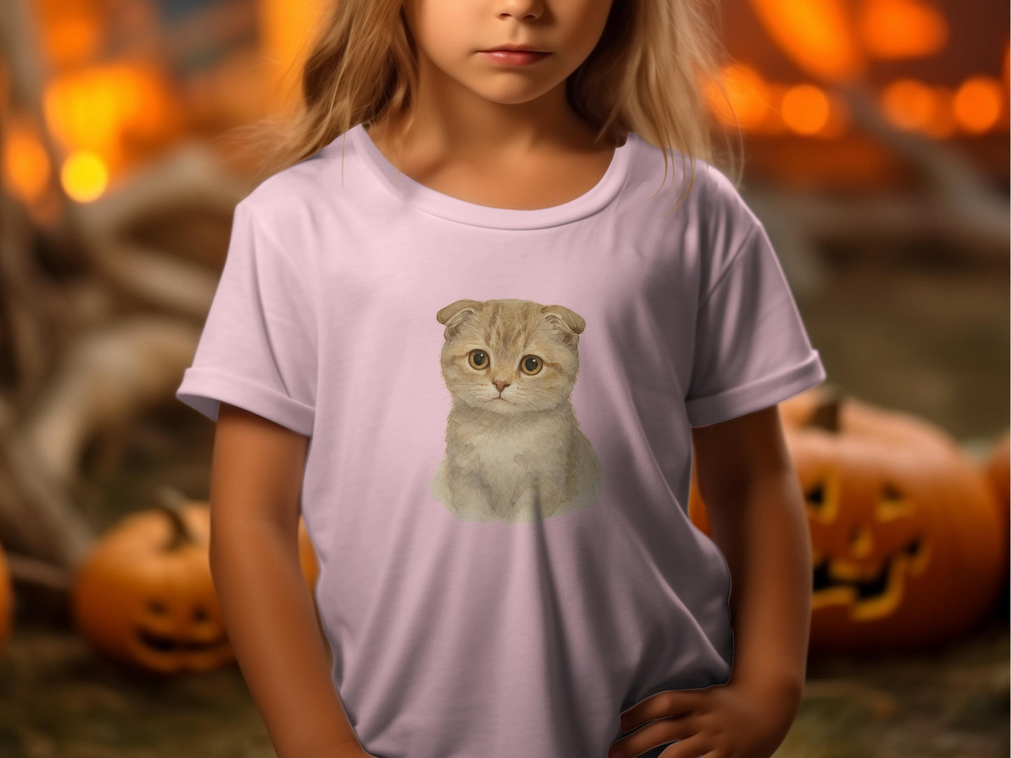 Adorable Kitten Graphic on Girls Lavender T-shirt product type
