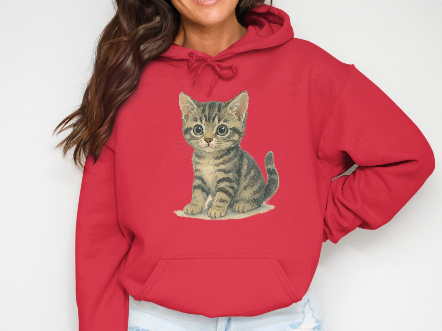Cute Kitten Print Red Hoodie Cozy Cat Lovers Product Type