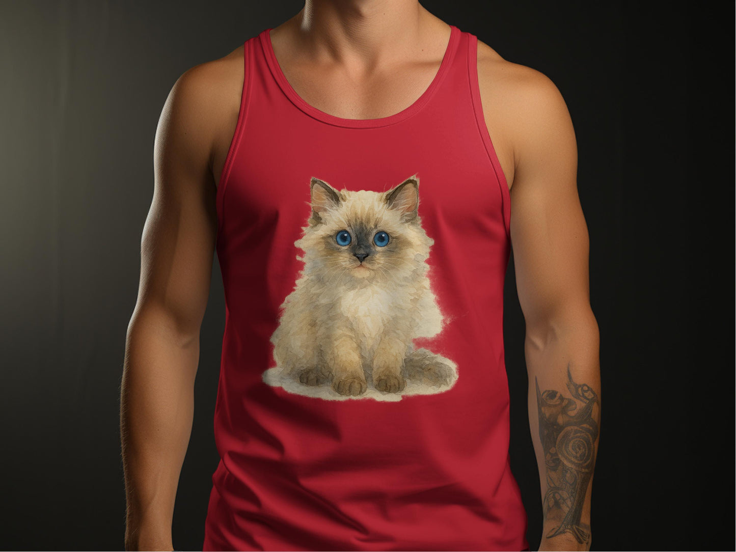 Cute Fluffy Kitten Design on Men's Red Tank Top product