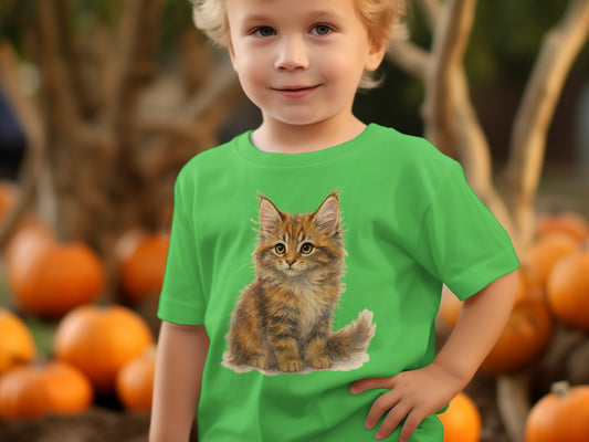Adorable Cat with Pumpkins Graphic Green T-Shirt product