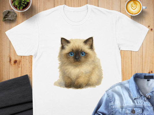 Adorable Fluffy Kitten Design on White T-Shirt product type