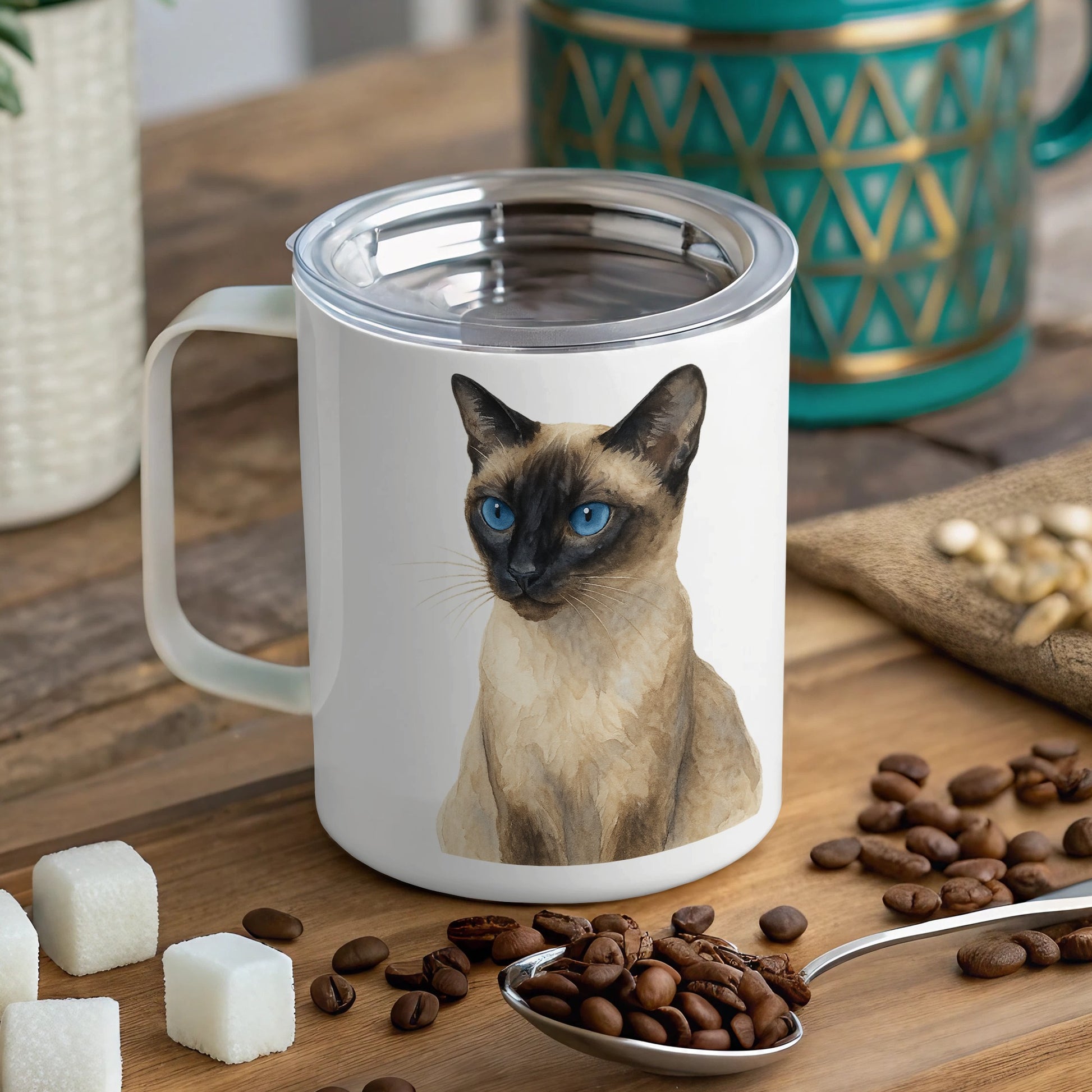 Siamese Cat Illustration on White Coffee Mug product type