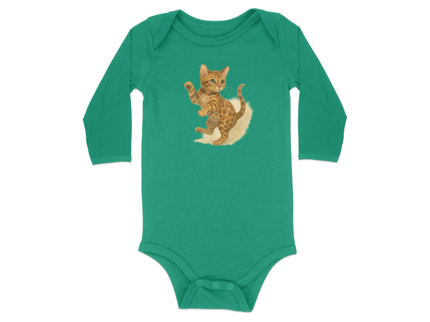 Adorable Kitten Print Green Baby Bodysuit product