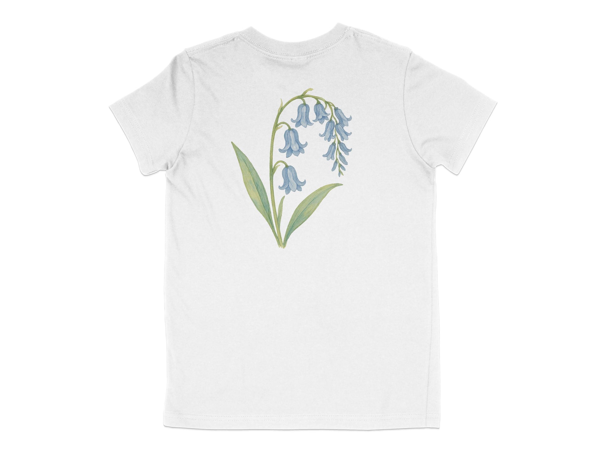 Elegant Bluebell Floral Print on White T-Shirt product