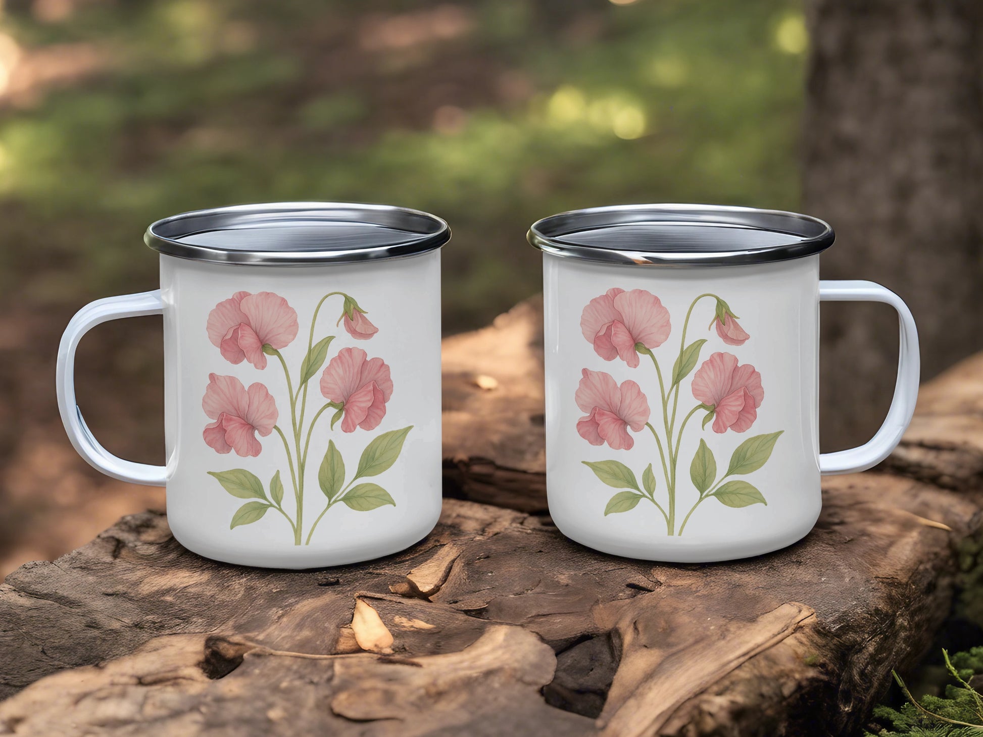 Floral Camping Mugs with Pink Flowers Print product type