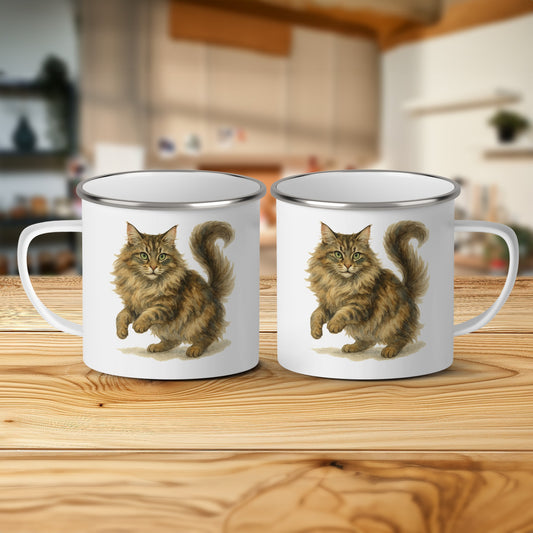 Cute Cat Design White Enamel Mug Perfect For Cozy Days mug
