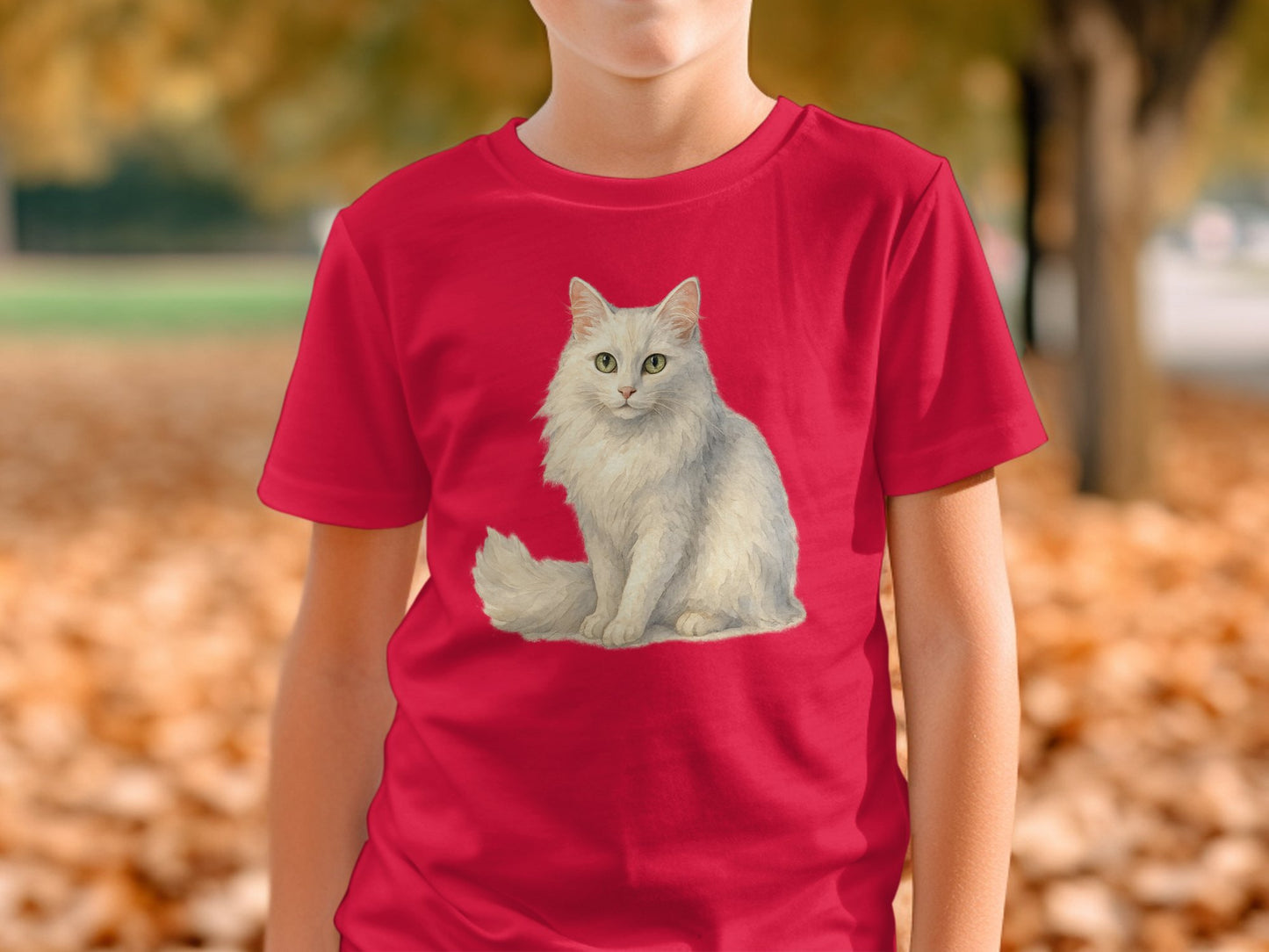 White Cat Graphic on Red Background Shirt product