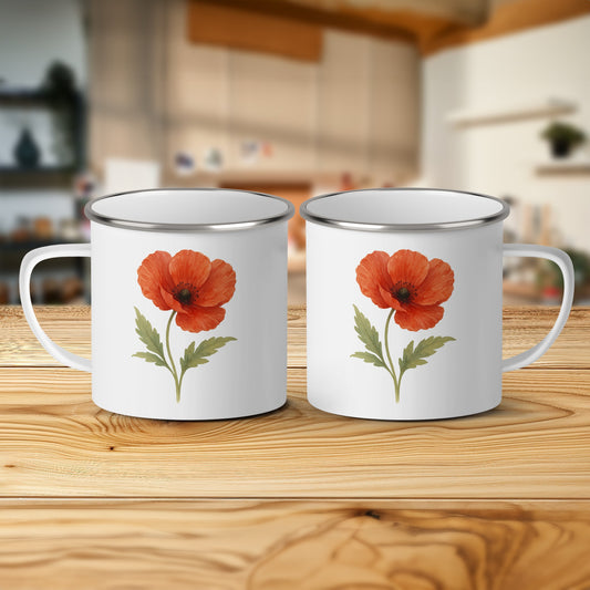 Beautiful Red Poppy Design Enamel Mug Set product