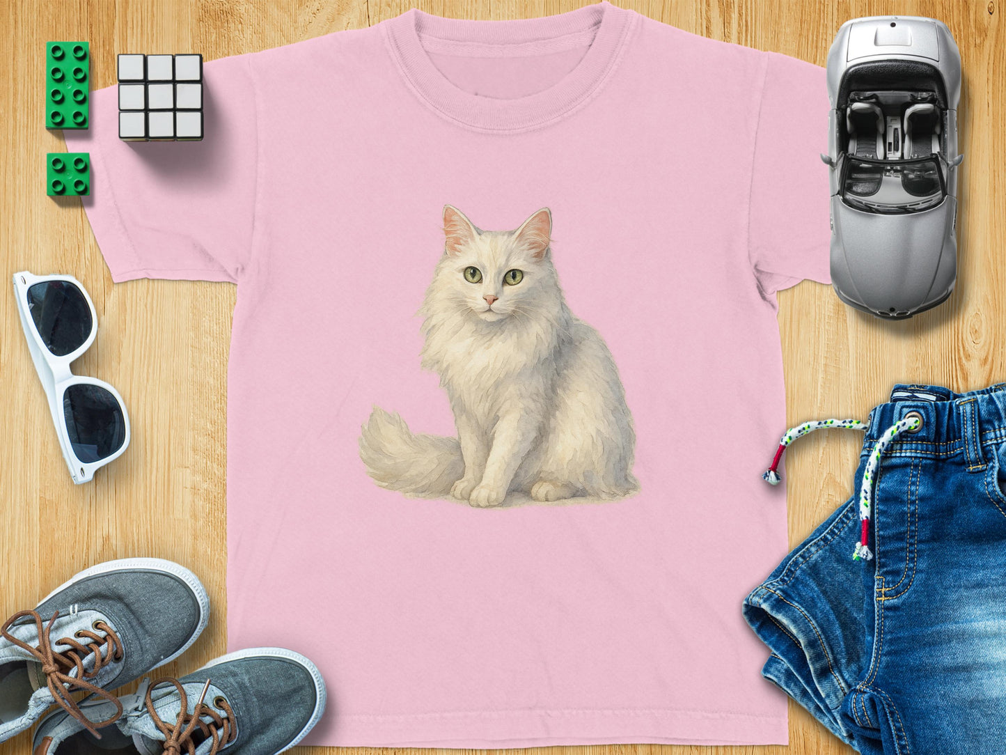 Stylish Cat Print Design on Soft Pink Youth T-Shirt product type