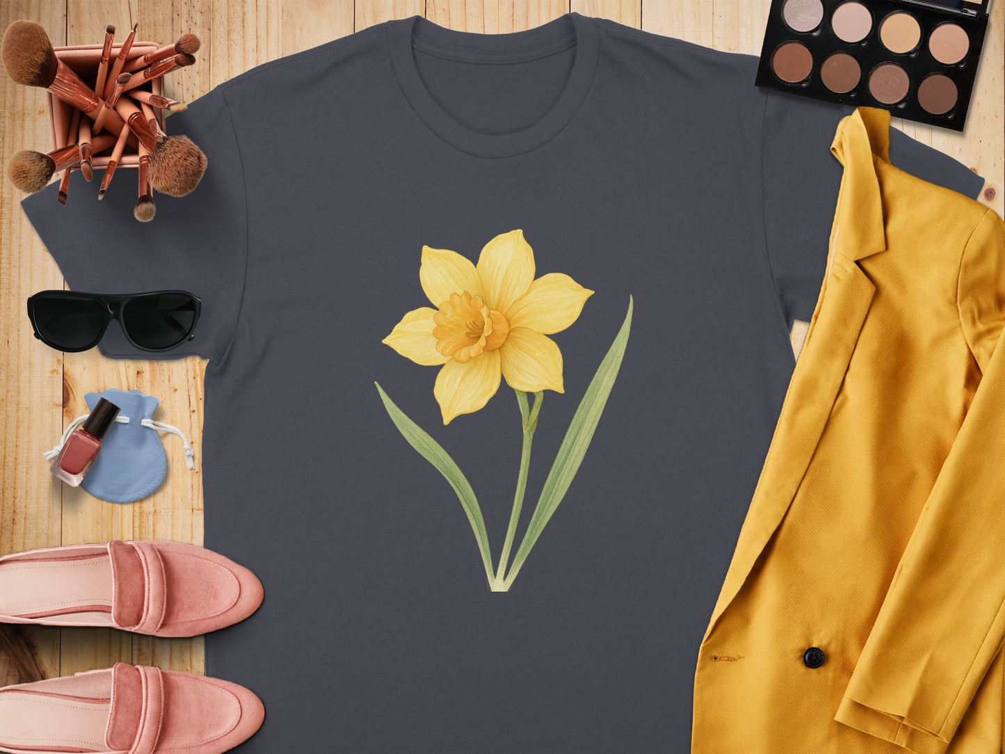 Stylish Dark T-Shirt with Yellow Flower Design product type