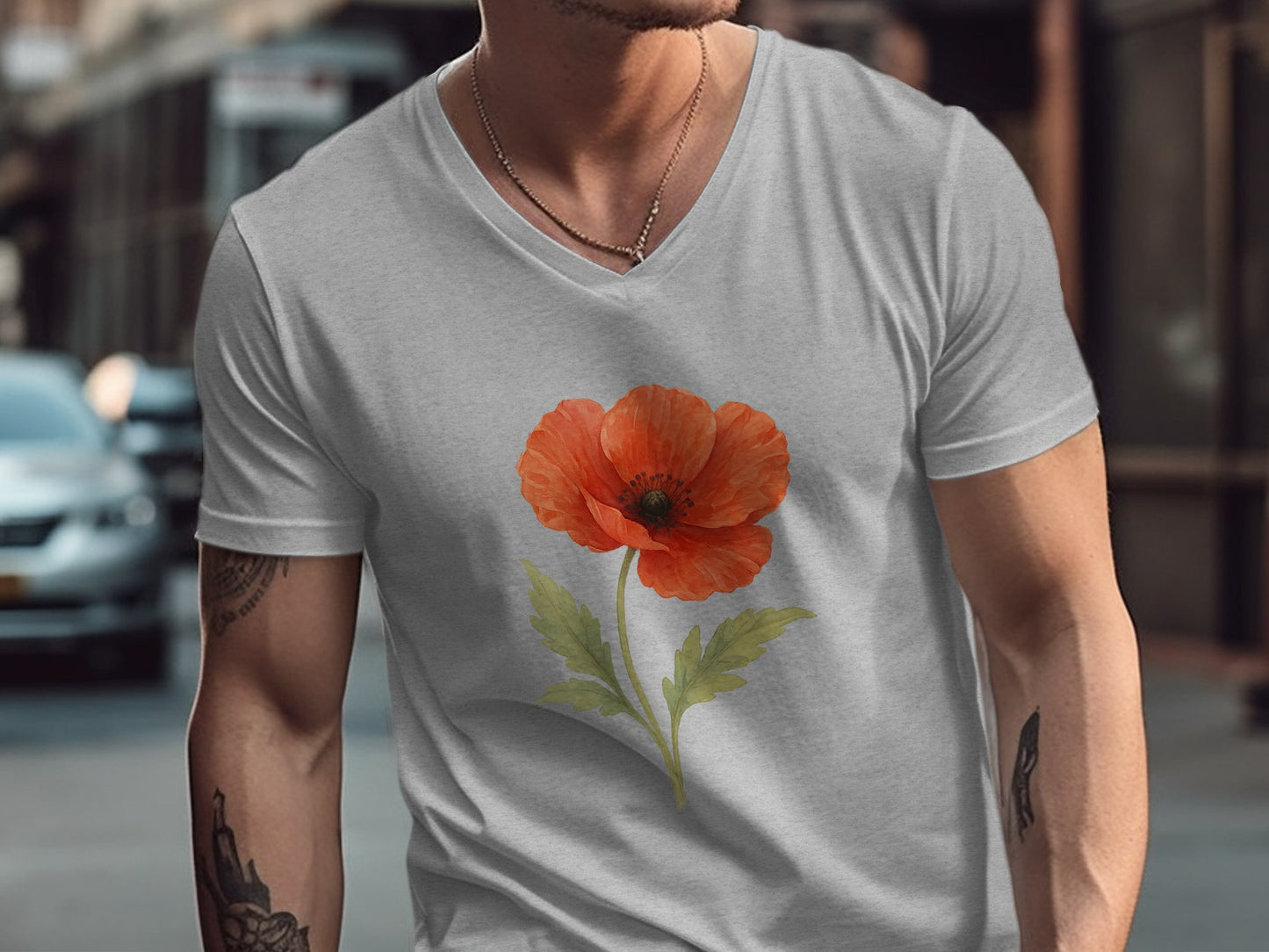 Stylish Gray T-Shirt with Vibrant Flower Design product