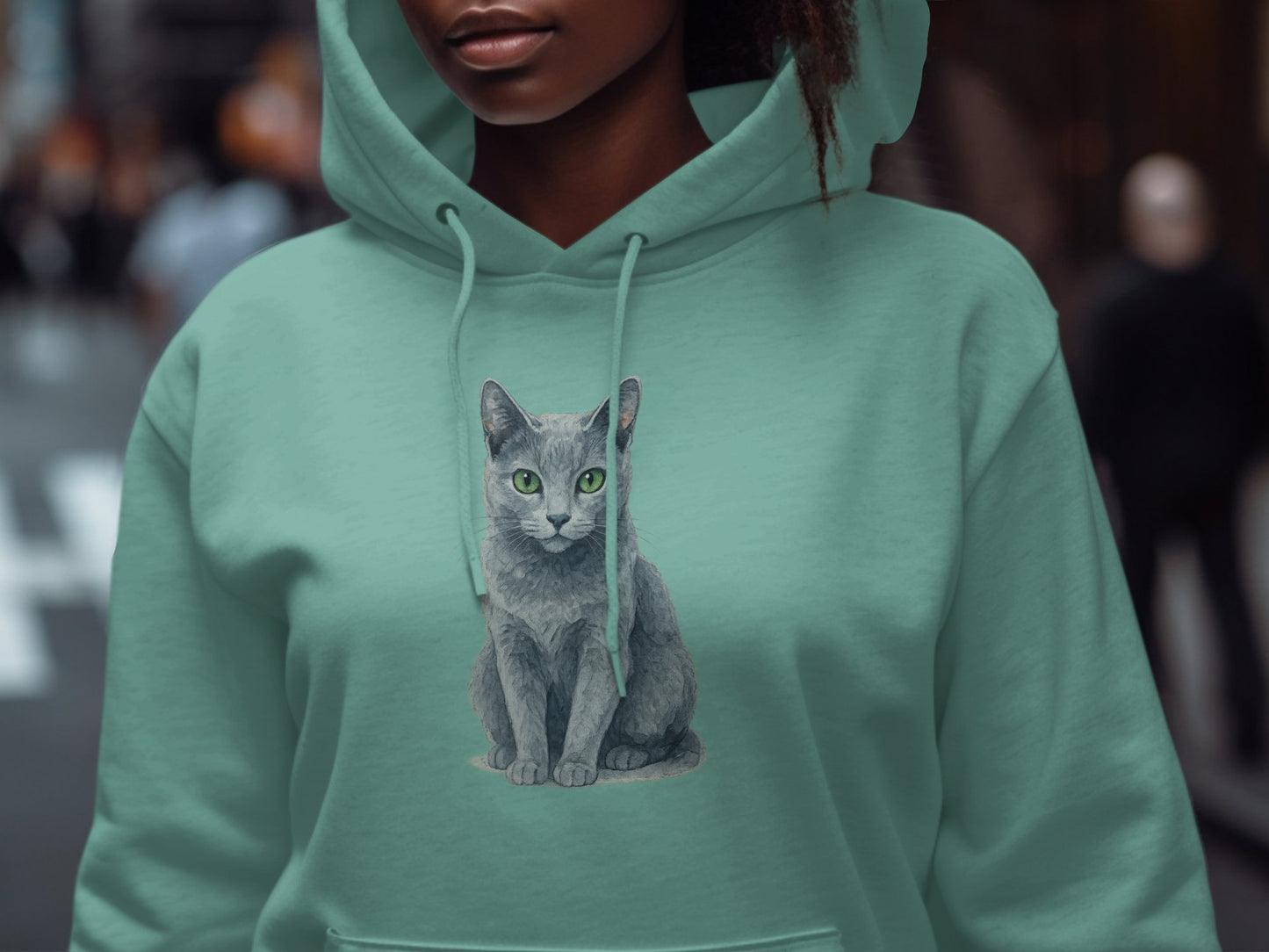 Cat Illustration on Mint Green Hoodie product