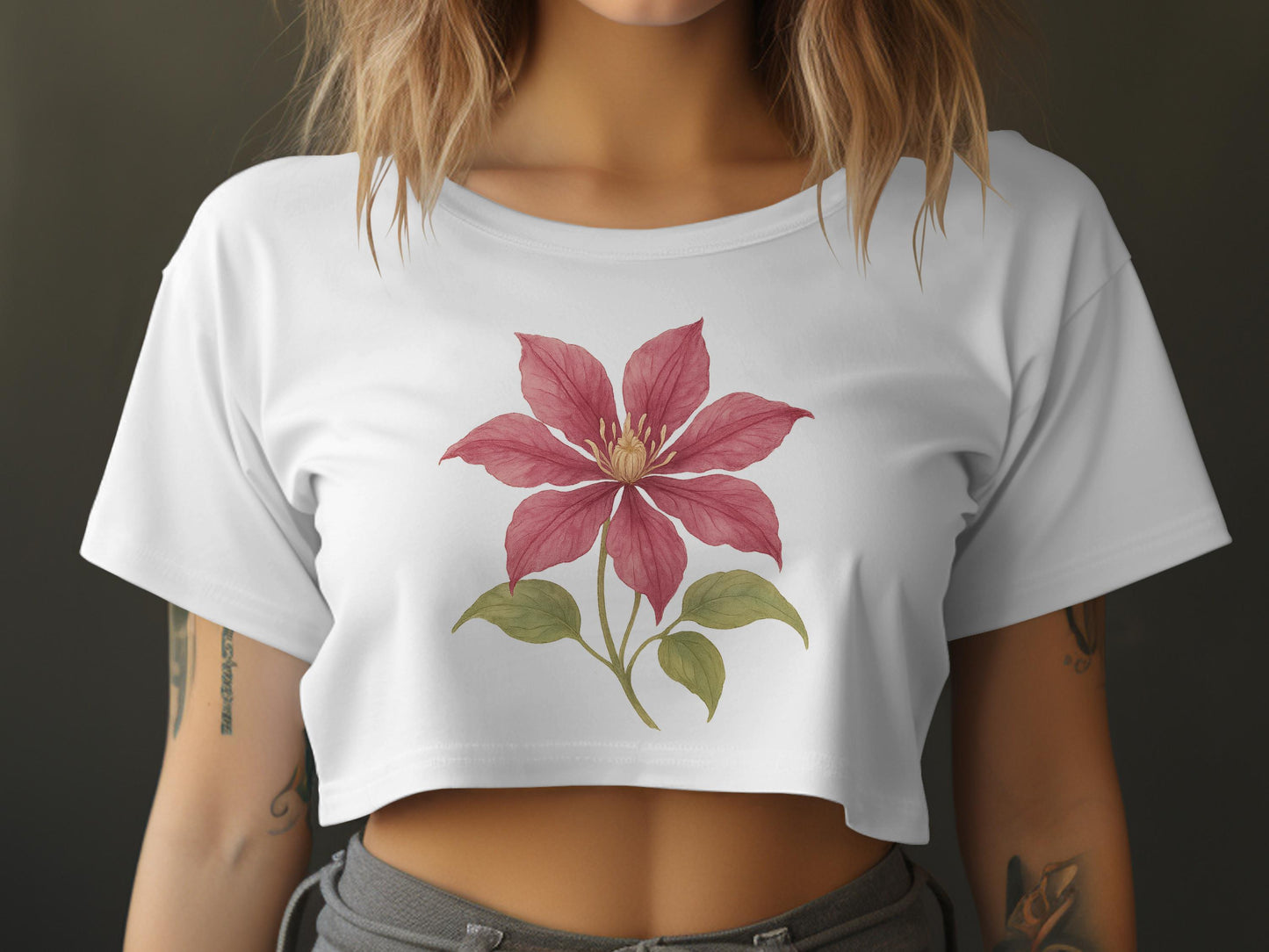 Casual White Crop Top with Pink Flower Design product