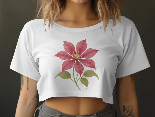 Casual White Crop Top with Pink Flower Design product