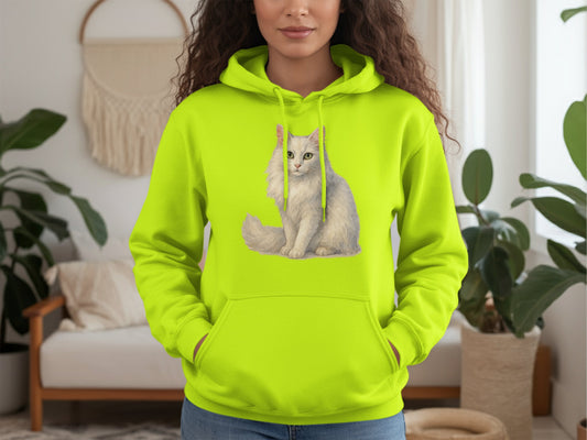 Bright Neon Hoodie with White Cat Design product type
