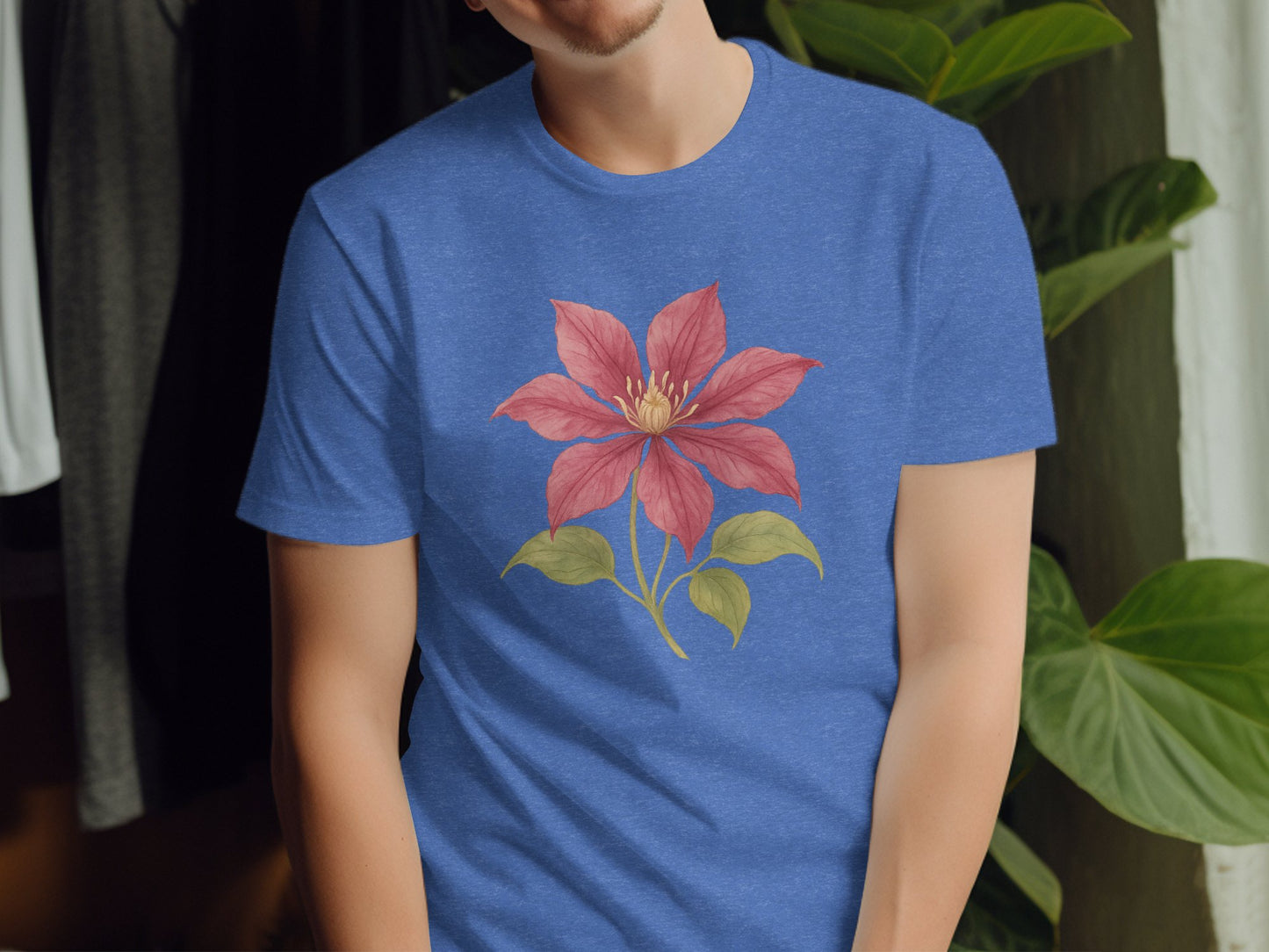 Elegant Blue Tee with Vibrant Pink Flower design product type