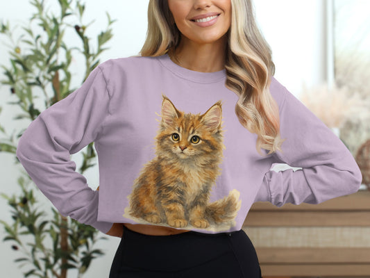 Adorable Kitten Print Long Sleeve Top product