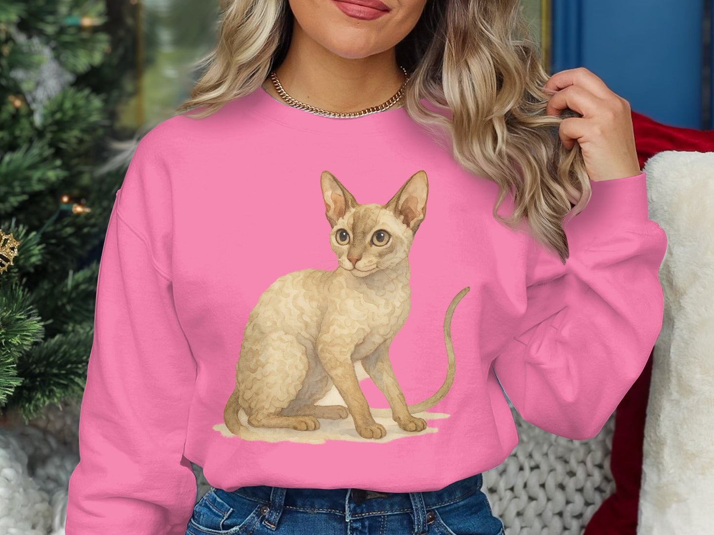 Cute Cat Design on Pink Sweatshirt Apparel Product