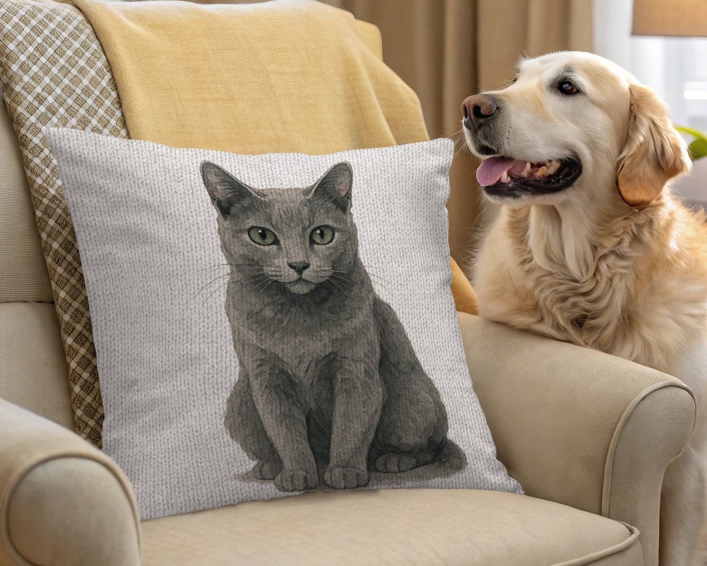 Grey Cat Print Decorative Pillow with Realistic Art product type