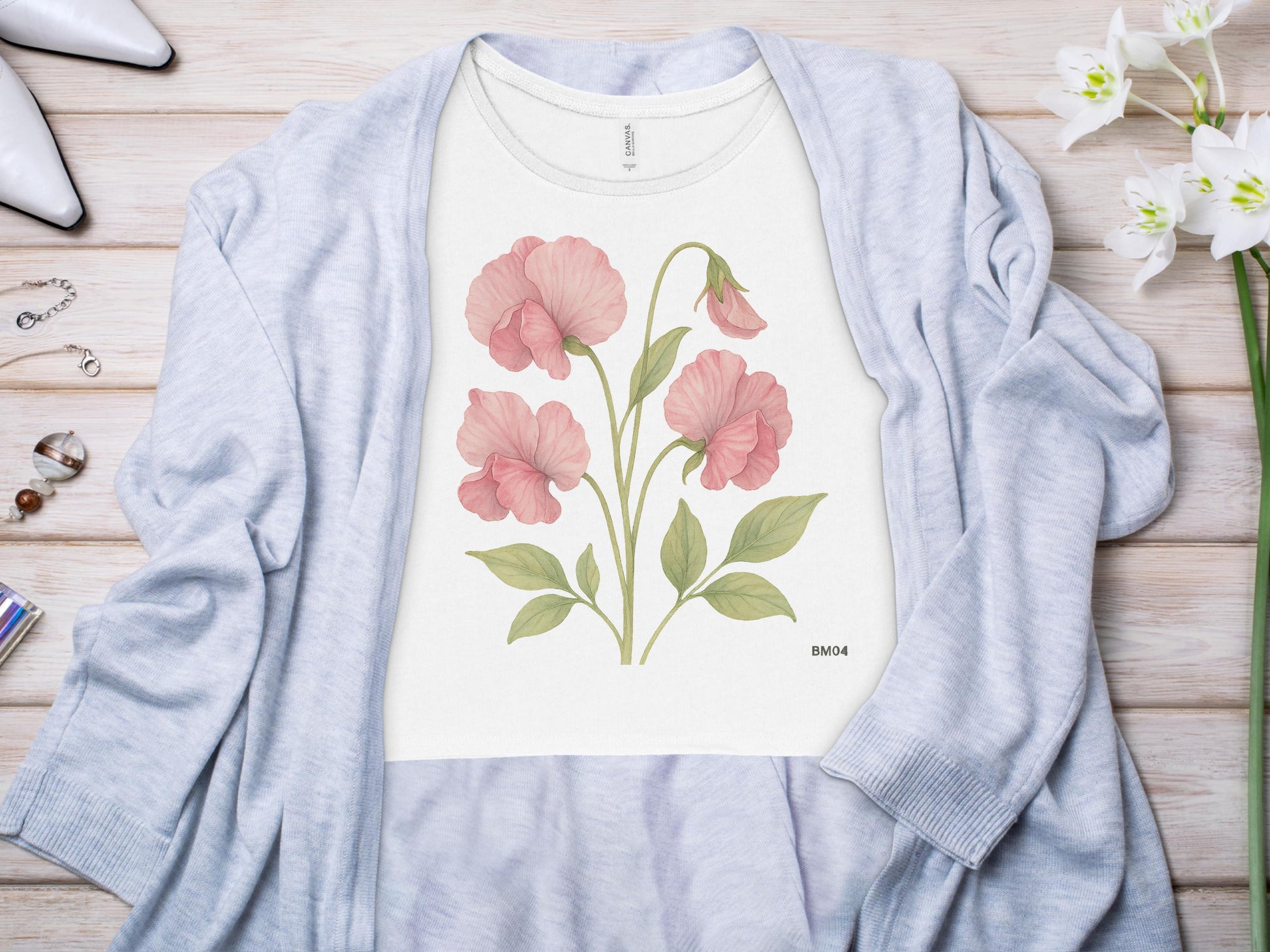 Elegant Floral Print Design on Cozy Apparel product