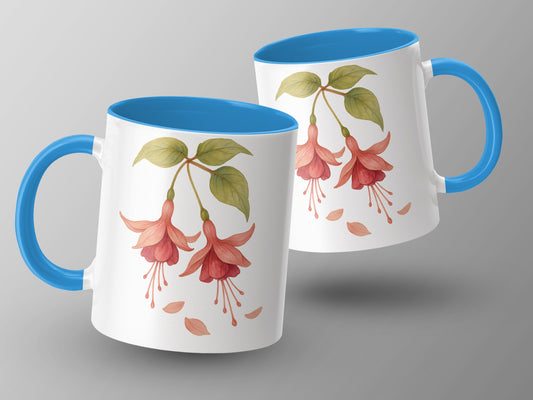 Elegant Floral Design Coffee Mug with Blue Handle product
