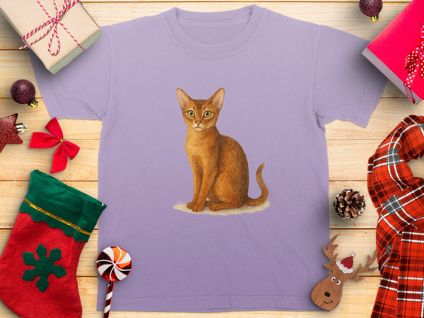 Cute Christmas Cat Purple Graphic Tee Shirt Product