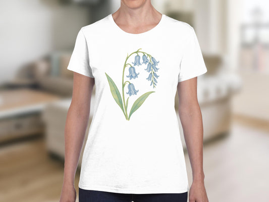 White T-shirt with Bluebell Flower Design product type