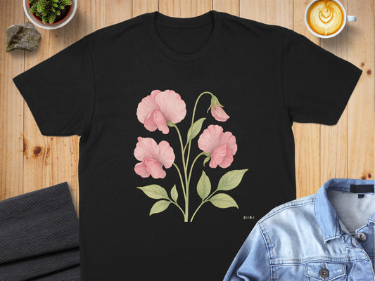 Beautiful Floral Design Black Graphic Tee Shirt product type