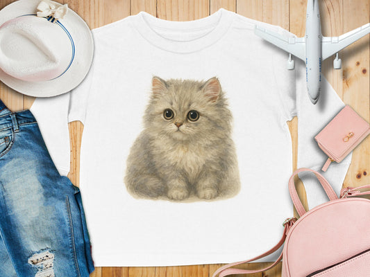 Cute Furry Kitten Print on White Shirt product type