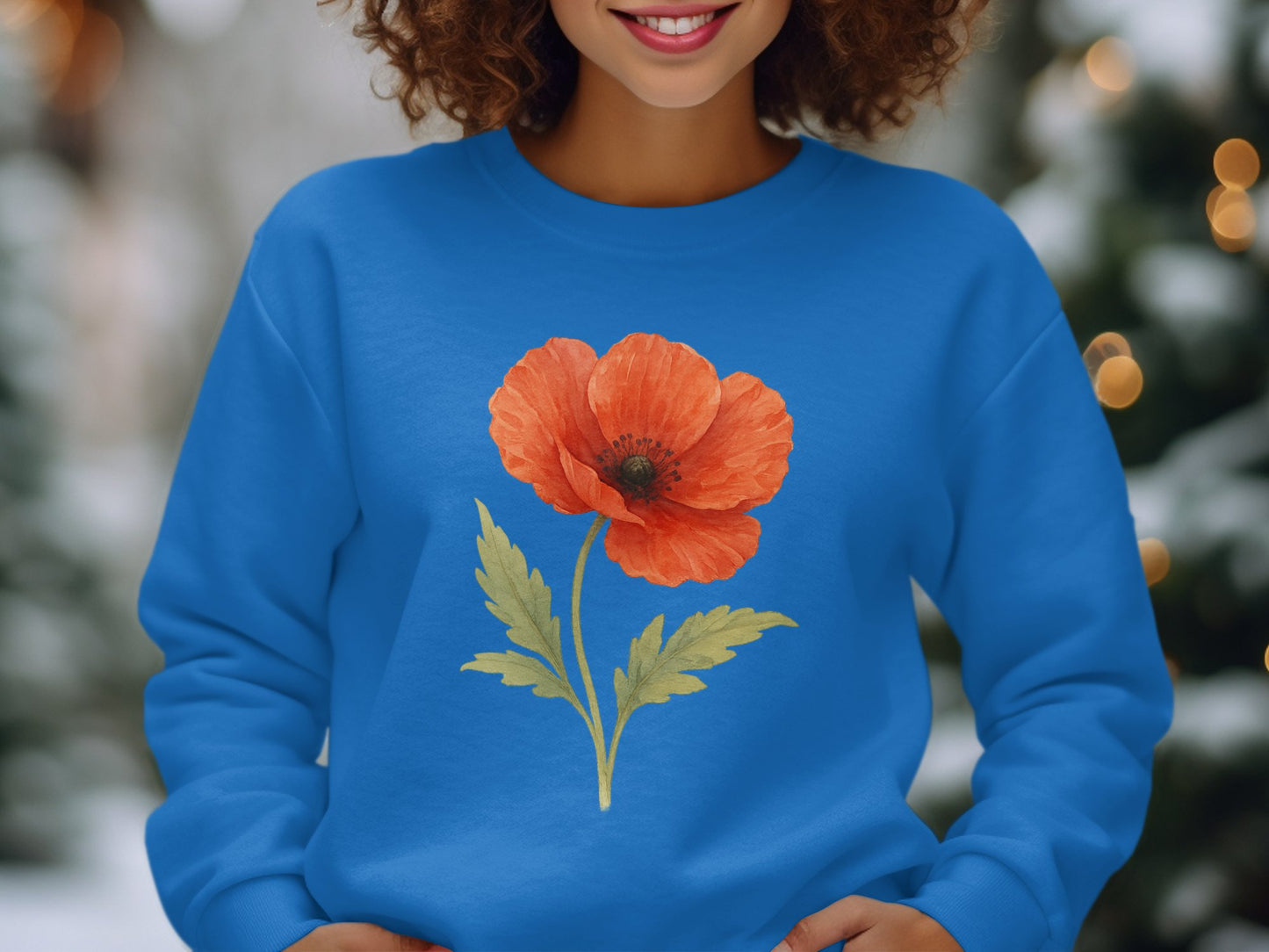 Bright Blue Sweatshirt with Orange Poppy Flower product type