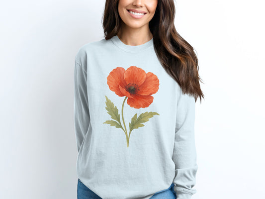 Vintage Poppy Flower Graphic Long Sleeve Shirt product type