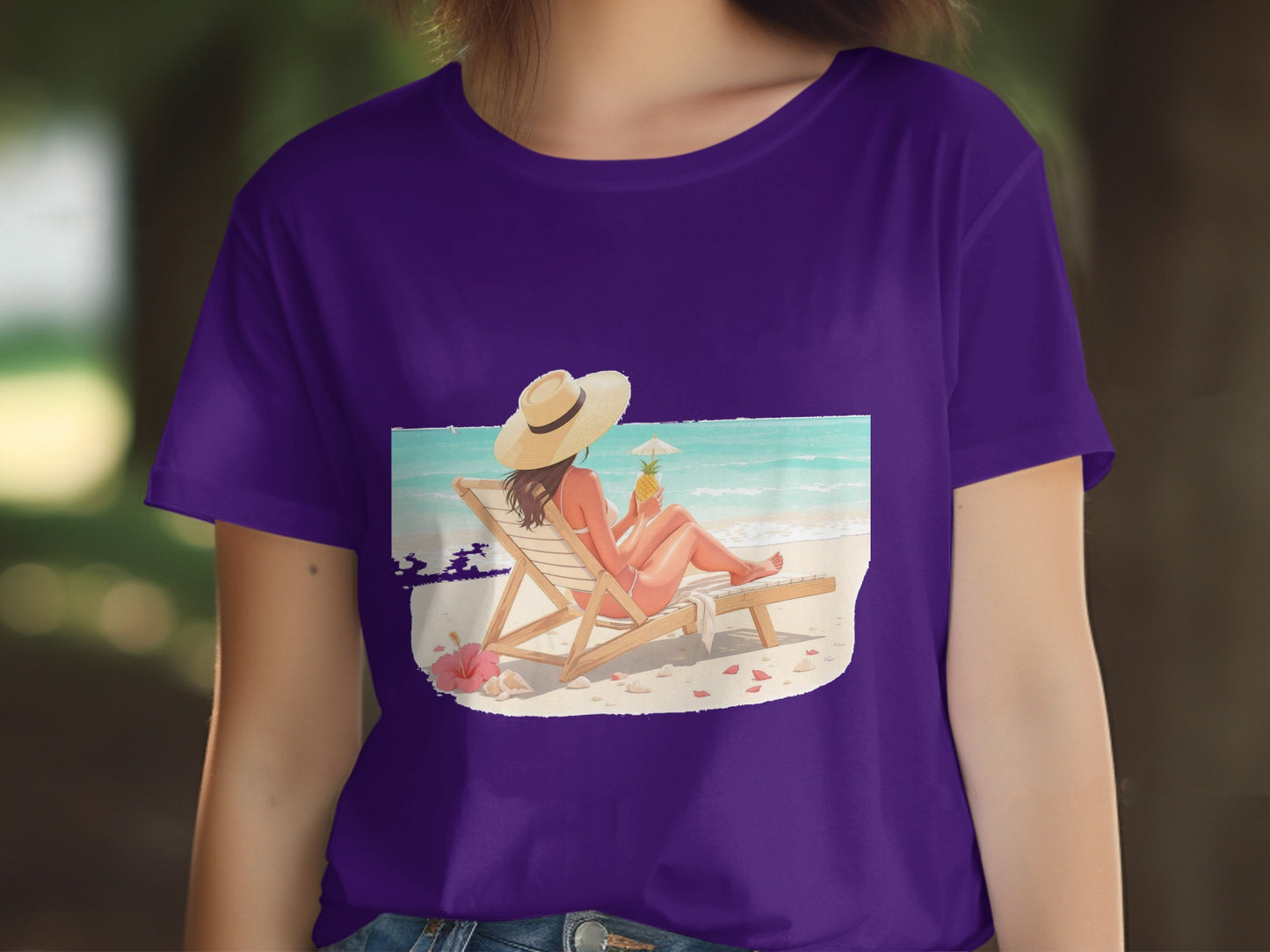 Relaxing Beach Scene with Hat Graphic T-Shirt product