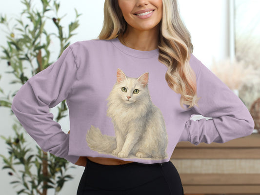 Adorable Cat Print Long Sleeve Cropped Sweatshirt product type