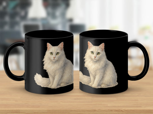 Cute White Cat Design Black Coffee Mug Product