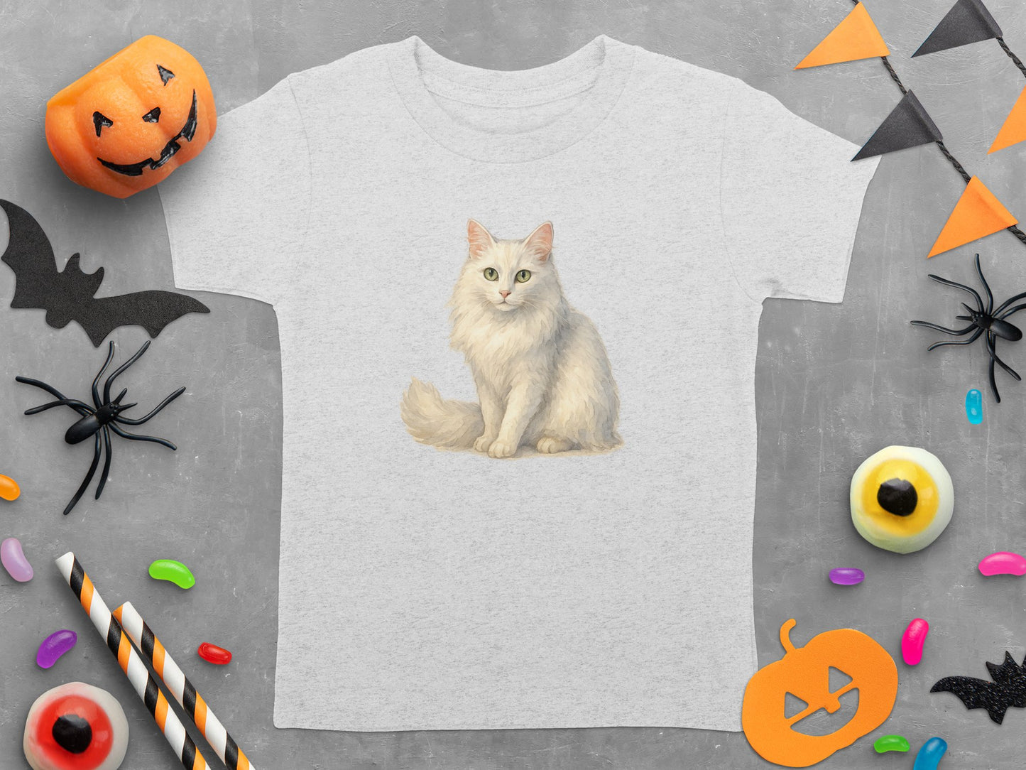 Cute Cat Graphic on Gray Tee Halloween Themed product