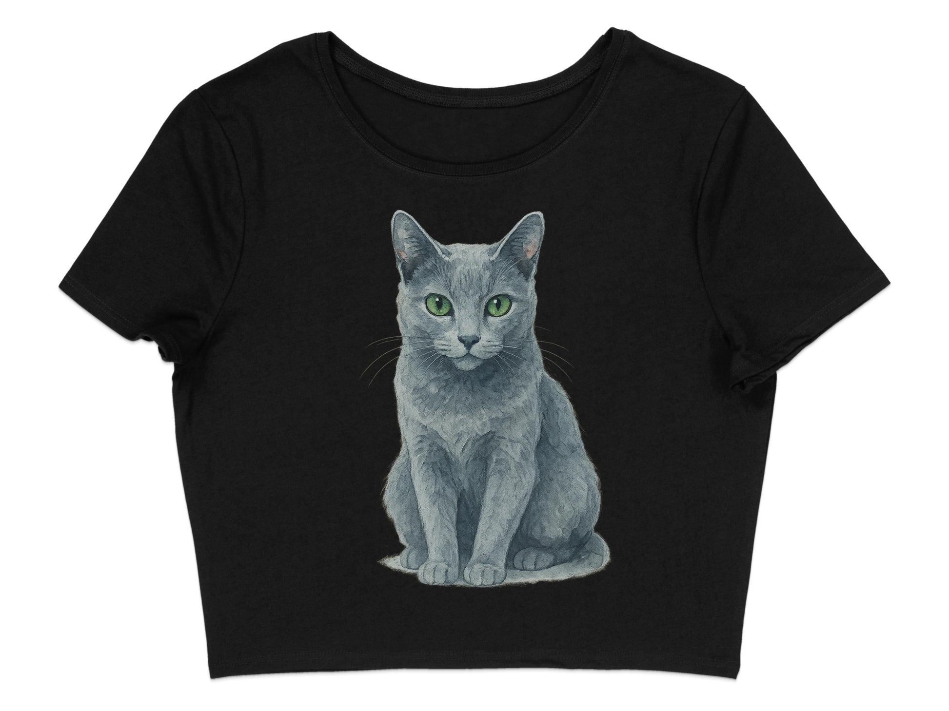 Cute Green Eyed Gray Cat Illustration Print Top product type