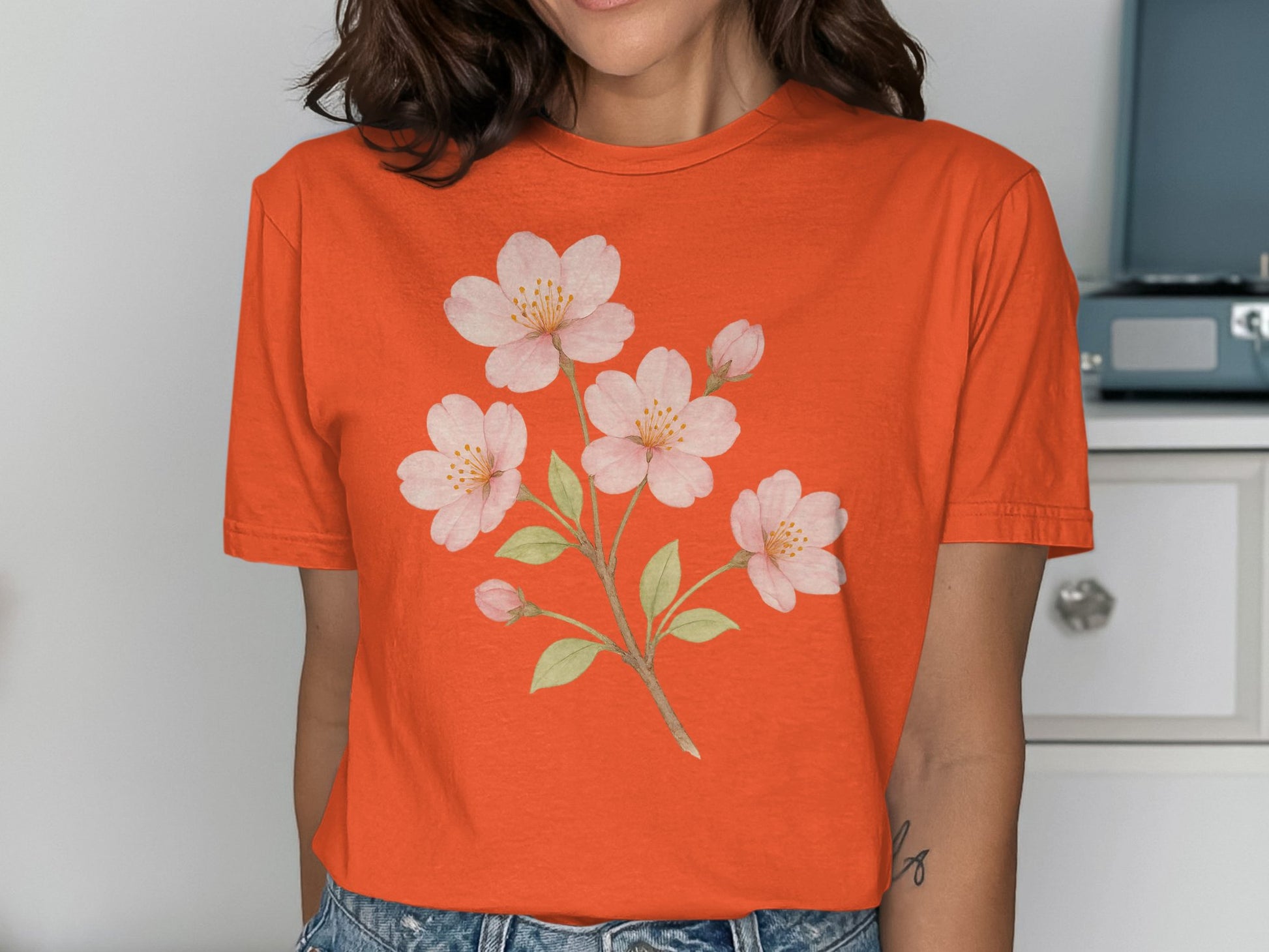 Floral Blossom Orange Graphic T Shirt product