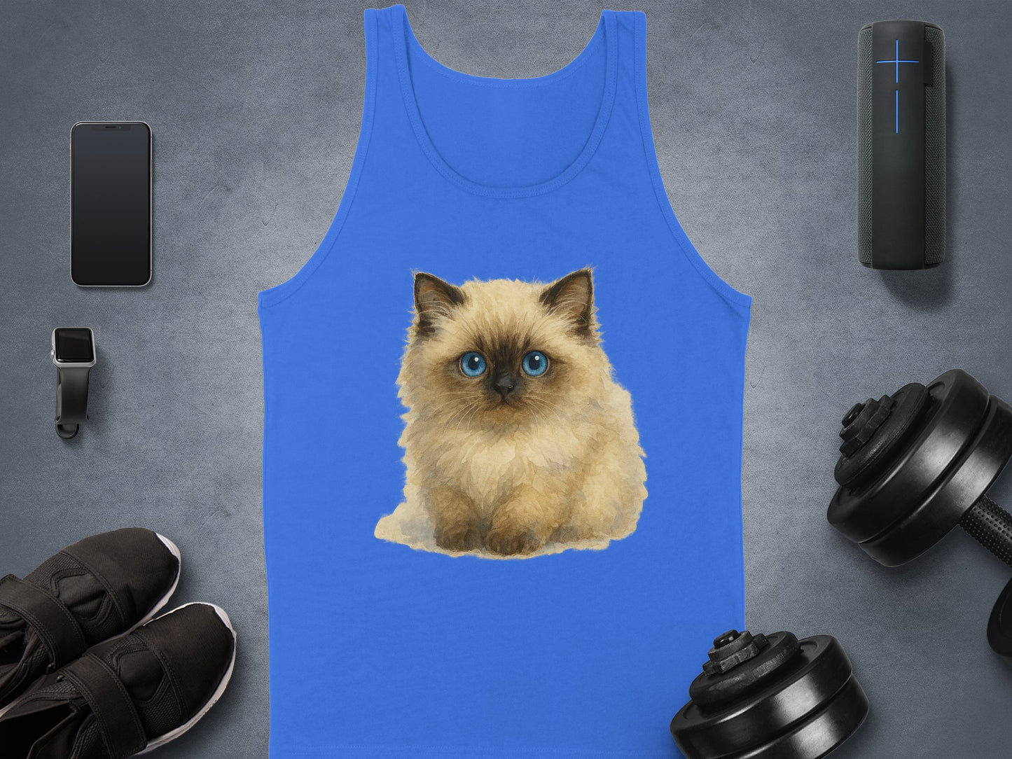 Adorable Fluffy Kitten on Blue Tank Top product type
