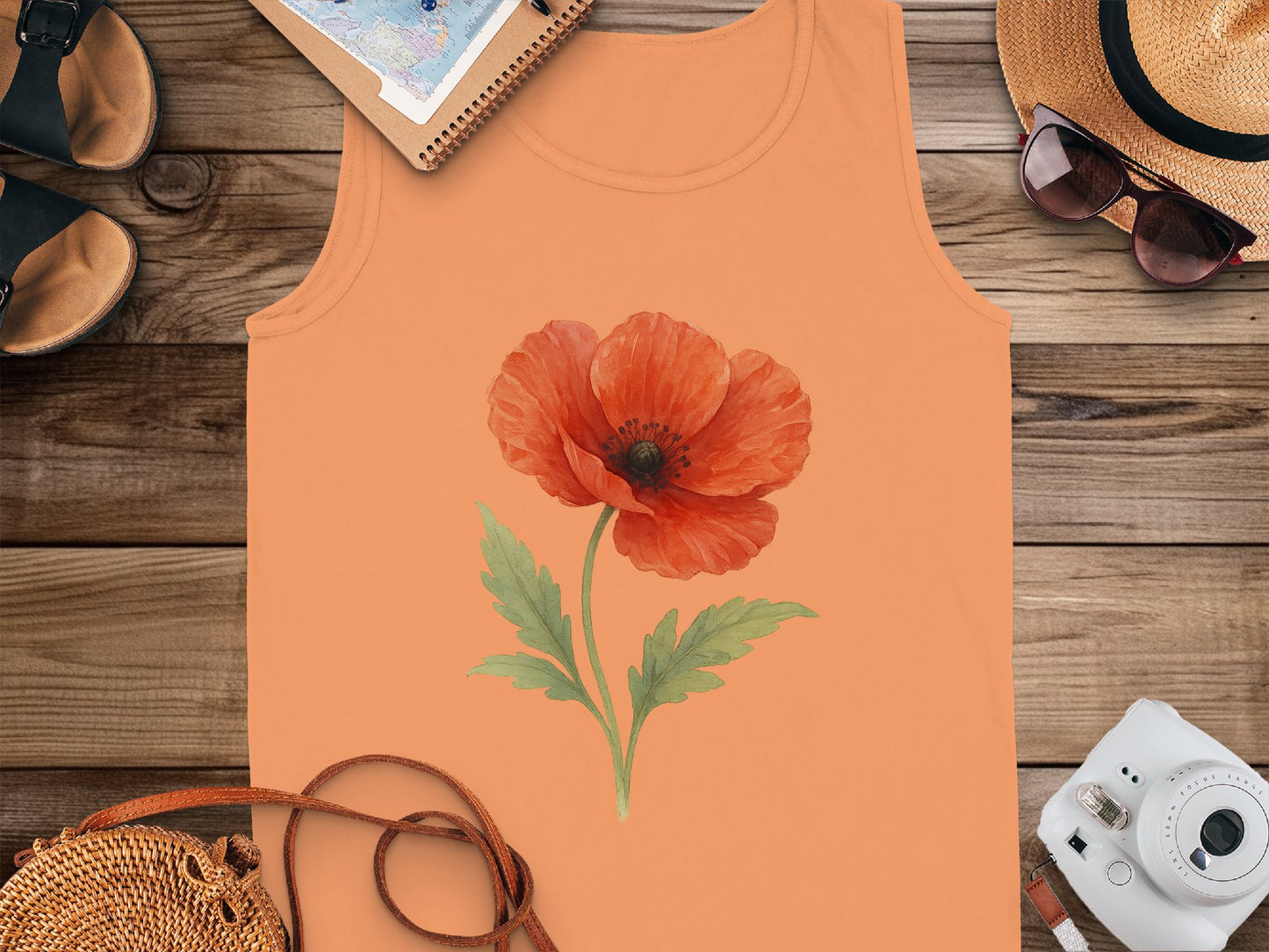 Bright Orange Tank Top with Bold Red Poppy product type