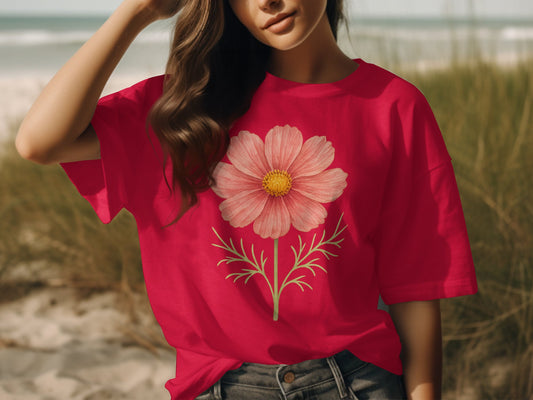 Casual Red T Shirt with Beautiful Floral Print product type