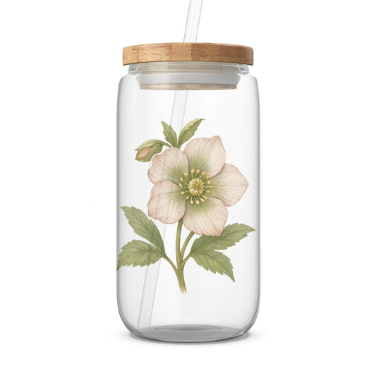 Floral Print Glass Tumbler with Bamboo Lid product
