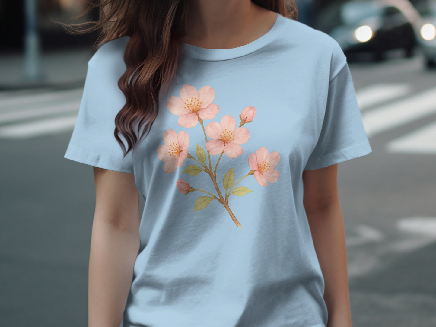 Elegant Cherry Blossom Print T Shirt Casual Wear Product