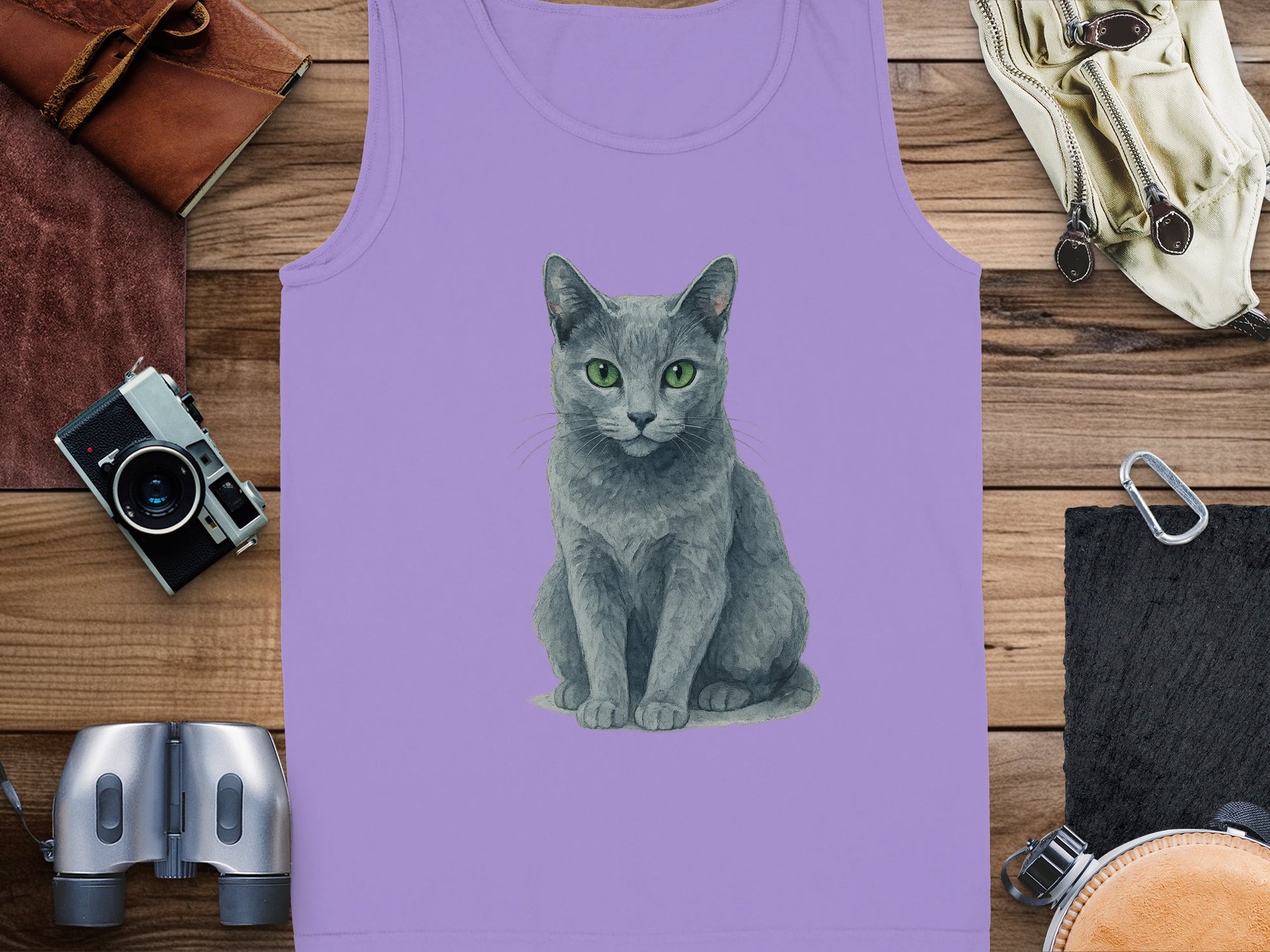 Gray Cat Illustration on Purple Tank Top product