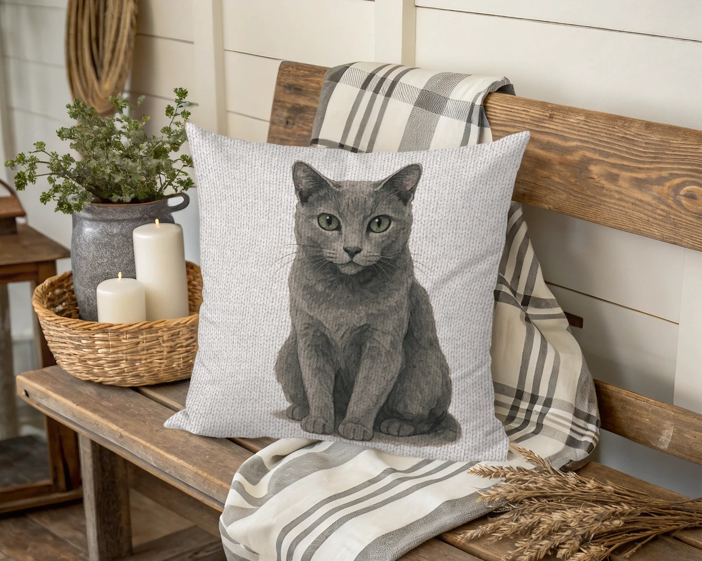 Realistic Gray Cat Illustration Decorative Pillow product