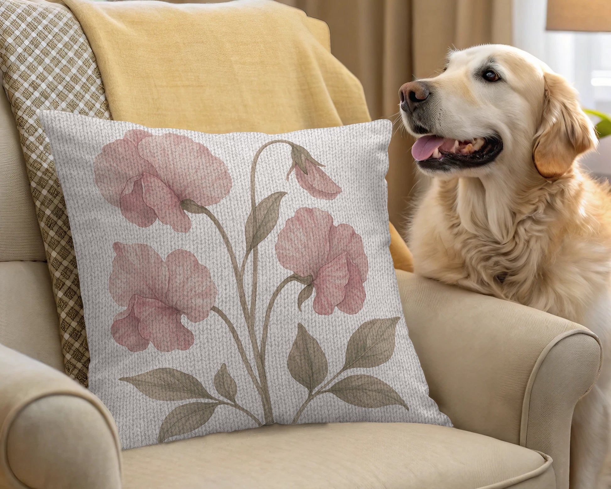Floral Accent Pillow with Pastel Pink Flowers product
