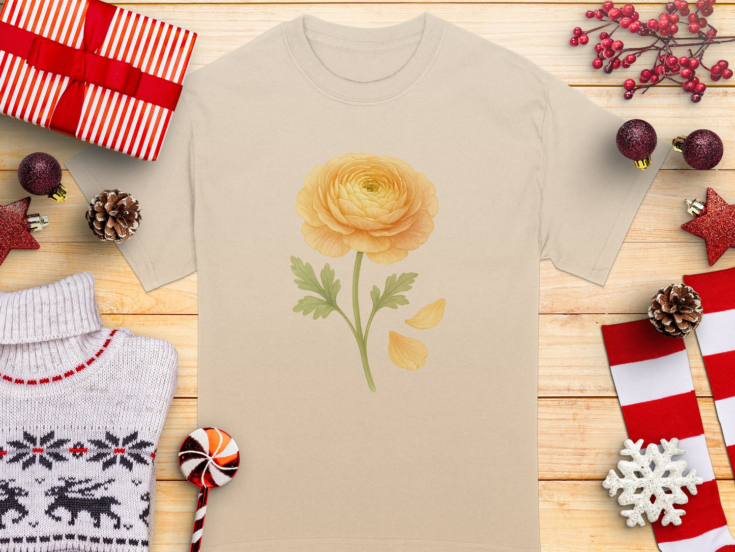 Yellow Ranunculus Christmas Holiday T-shirt product