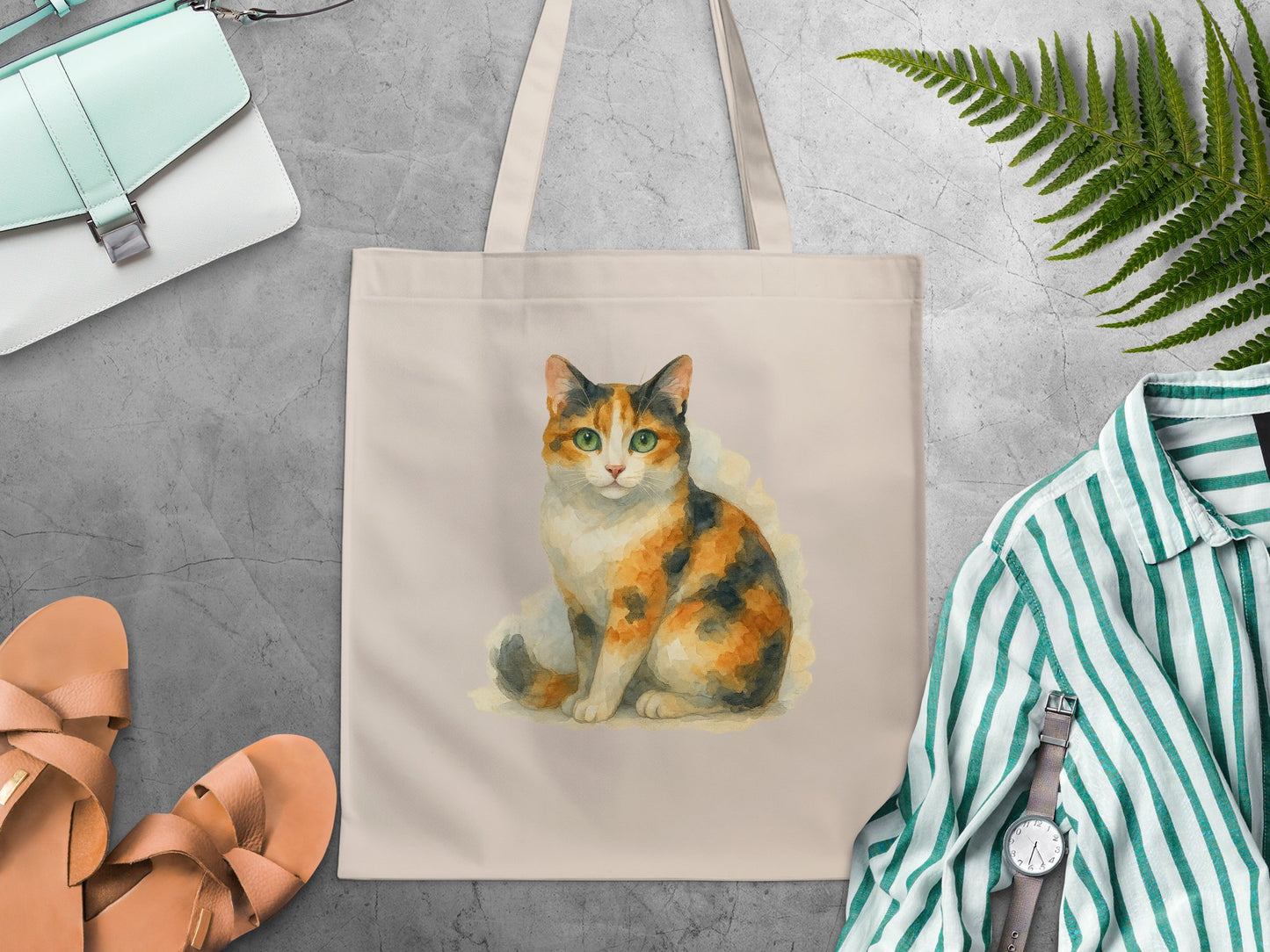 Stylish Tote Bag with Adorable Cat Print product type