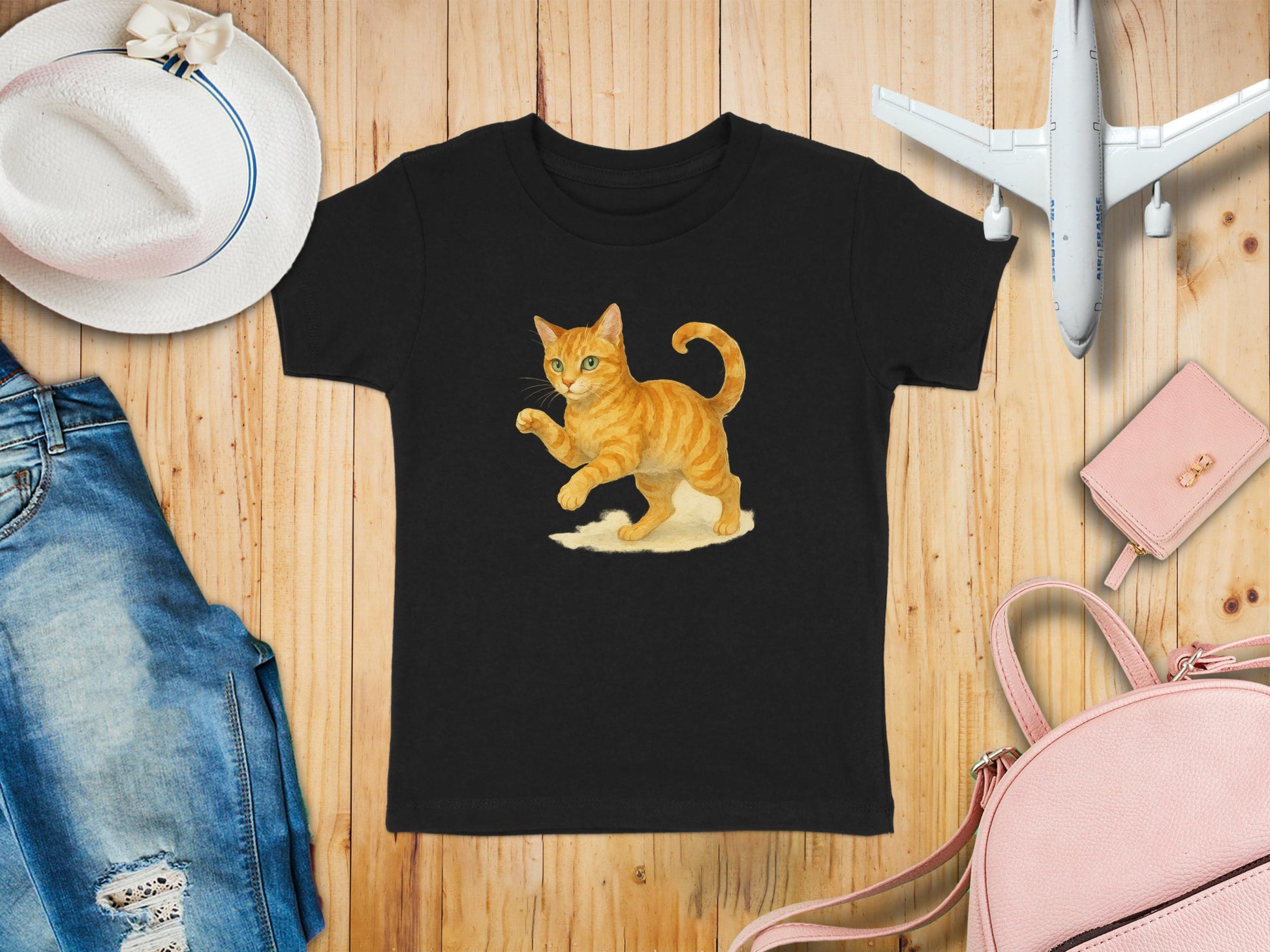 Playful Orange Cat Graphic Kids T-shirt product type