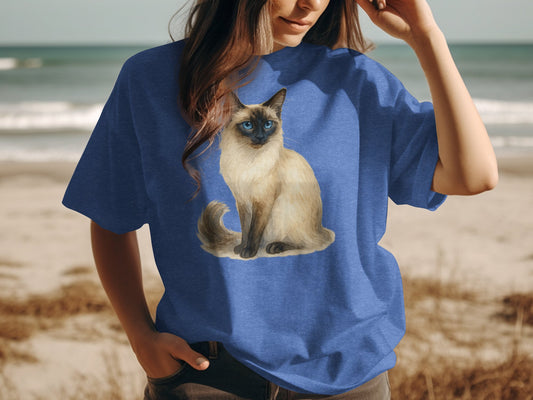 Stylish Casual T-shirt with Blue-Eyed Cat Print product type