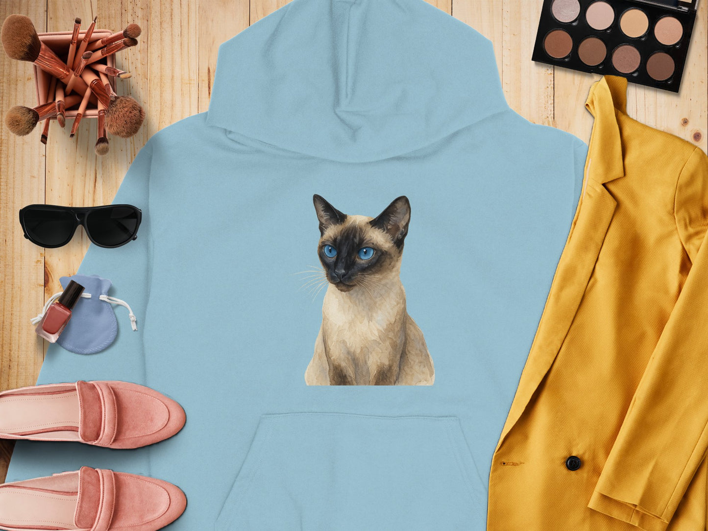 Blue Hoodie with Siamese Cat Graphic Hoodie product type